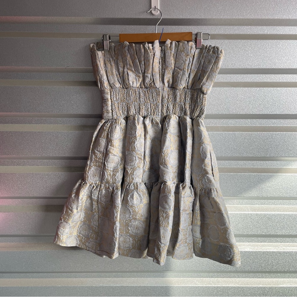 BYTIMO NWT Floral Brocade A-line Dress In Light Blue - Picture 5 of 9